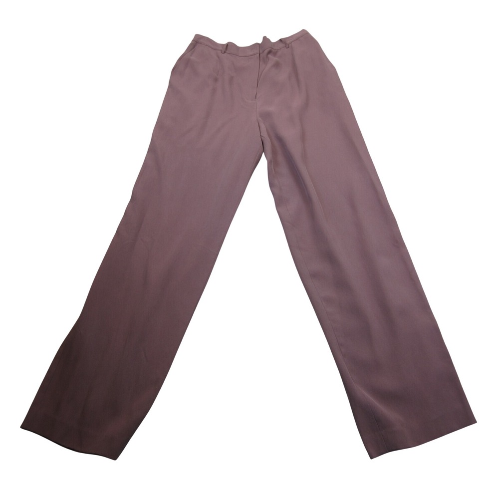 Neiman Marcus Pant Womens 14 Silk Trousers Purple High Rise Straight Leg‎ Luxury